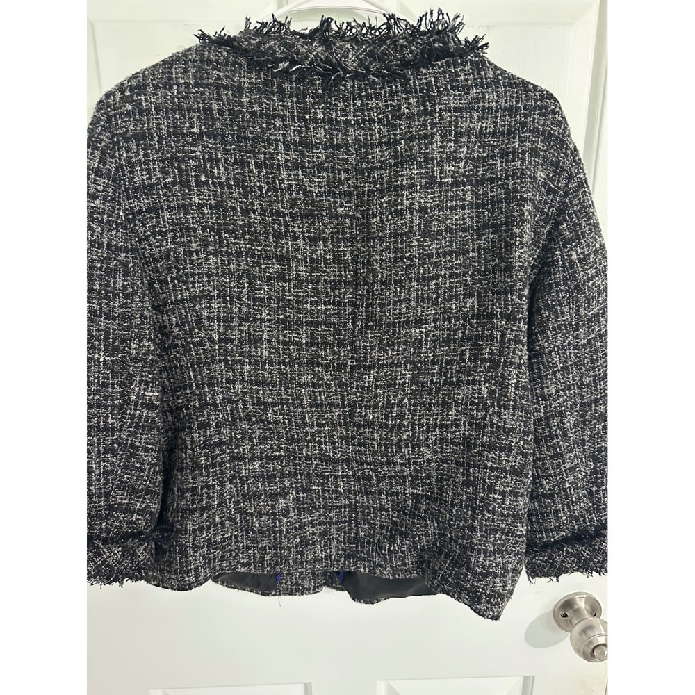 East 5th Tweed Jacket Black Silver Button Up Fringed Blazer XL - Picture 2 of 9